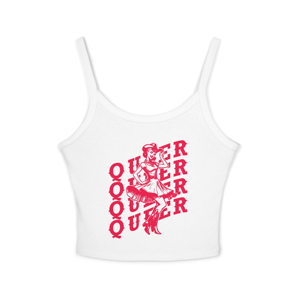 Queer Retro Graphic Fitted Spaghetti Strap Tank Top – Mid Length Pride Cami