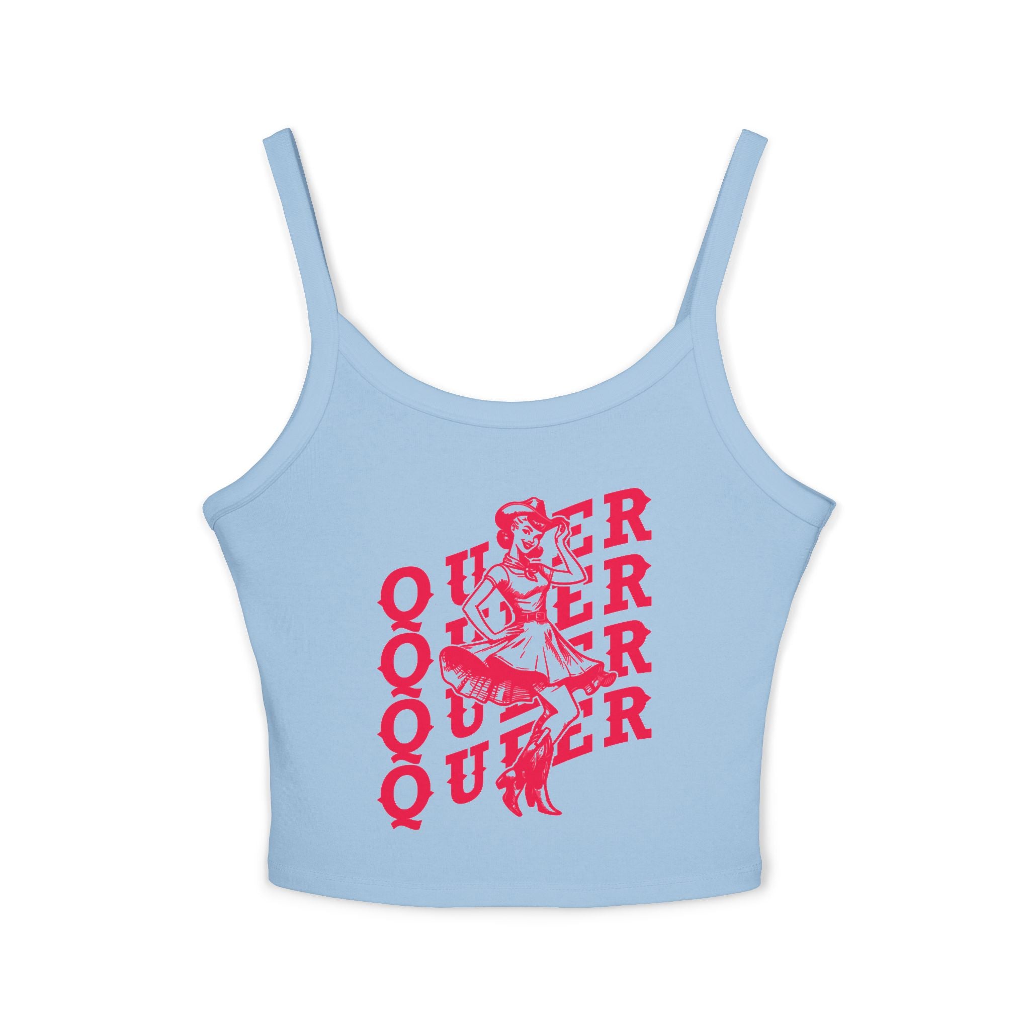 Queer Retro Graphic Fitted Spaghetti Strap Tank Top – Mid Length Pride Cami