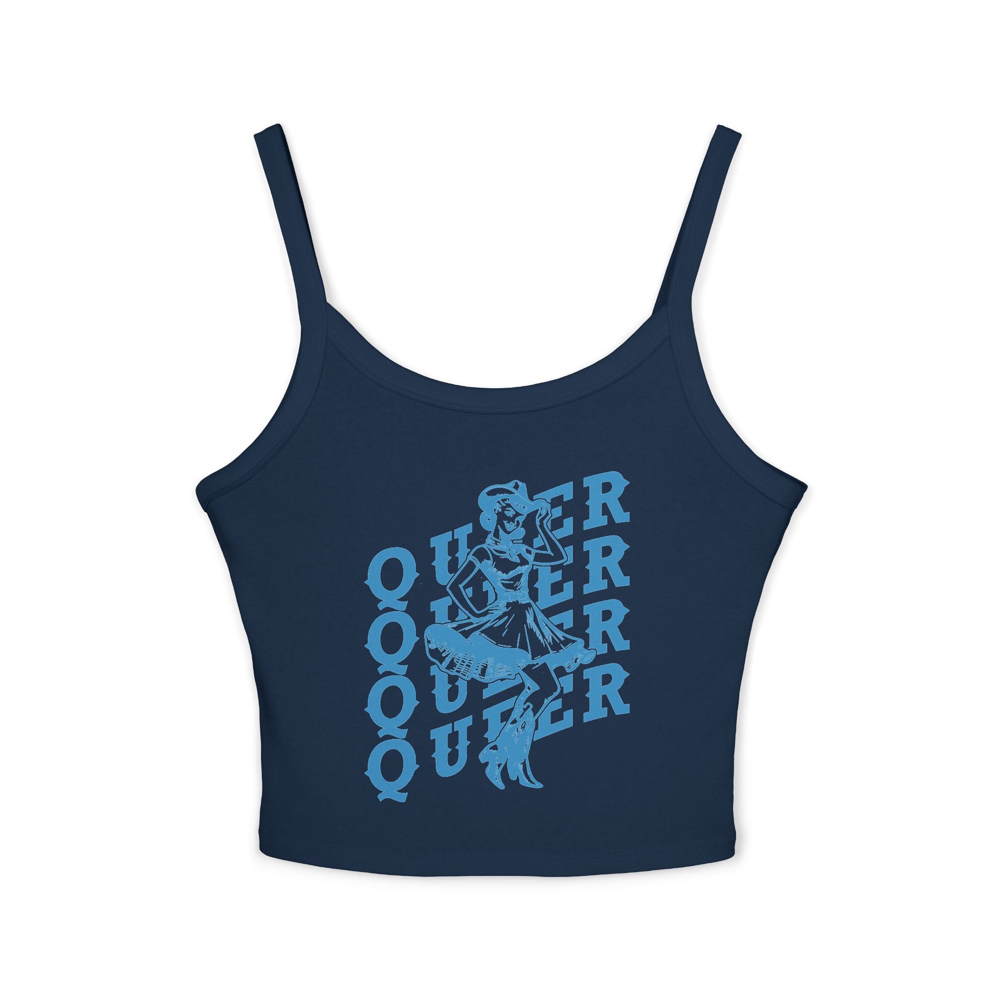 Queer Retro Graphic Fitted Spaghetti Strap Tank Top – Mid Length Pride Cami