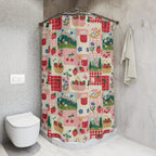 Retro Patchwork Strawberry Gingham Shower Curtain