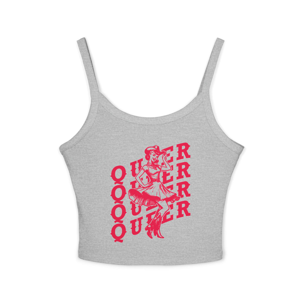 Queer Retro Graphic Fitted Spaghetti Strap Tank Top – Mid Length Pride Cami