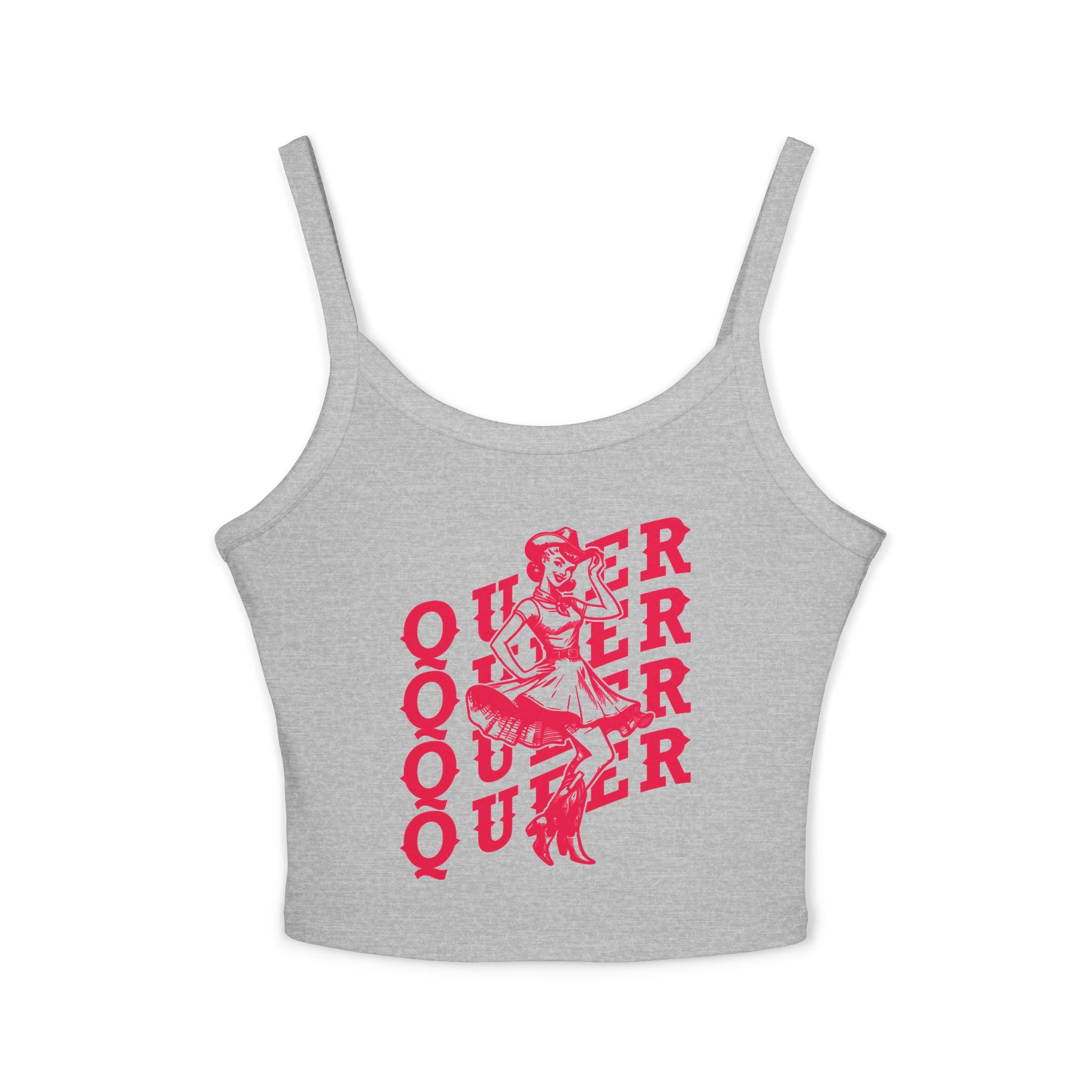 Queer Retro Graphic Fitted Spaghetti Strap Tank Top – Mid Length Pride Cami