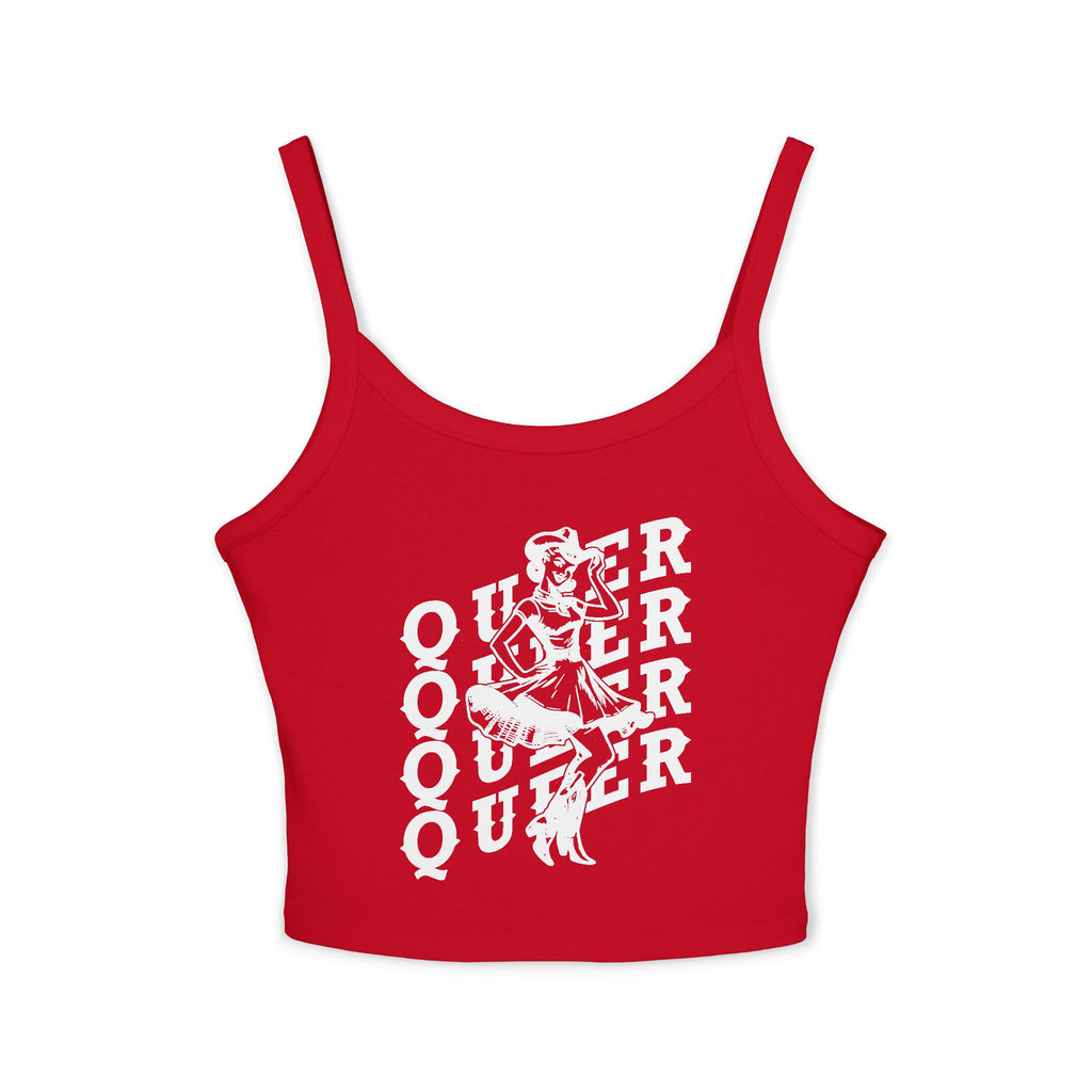 Queer Retro Graphic Fitted Spaghetti Strap Tank Top – Mid Length Pride Cami