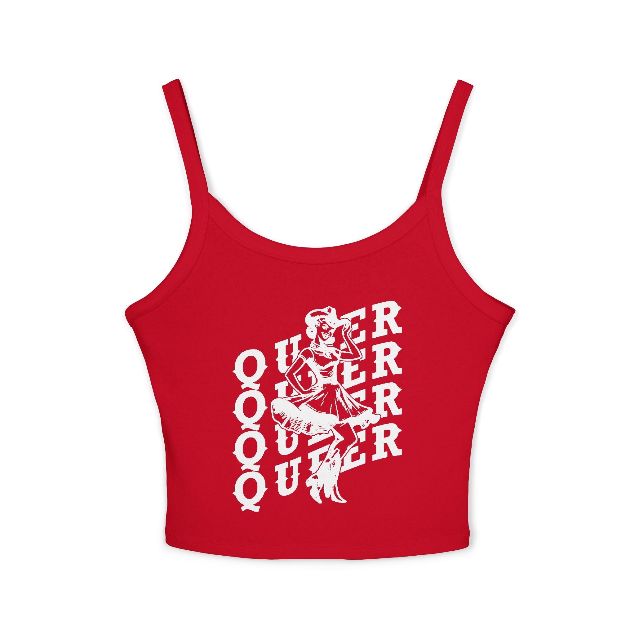 Queer Retro Graphic Fitted Spaghetti Strap Tank Top – Mid Length Pride Cami