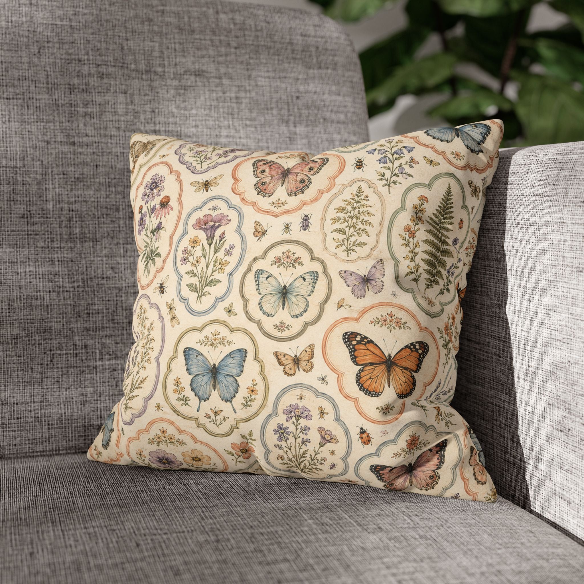 Vintage Butterfly Botanical Faux Suede Pillowcase