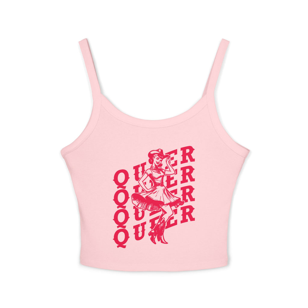 Queer Retro Graphic Fitted Spaghetti Strap Tank Top – Mid Length Pride Cami
