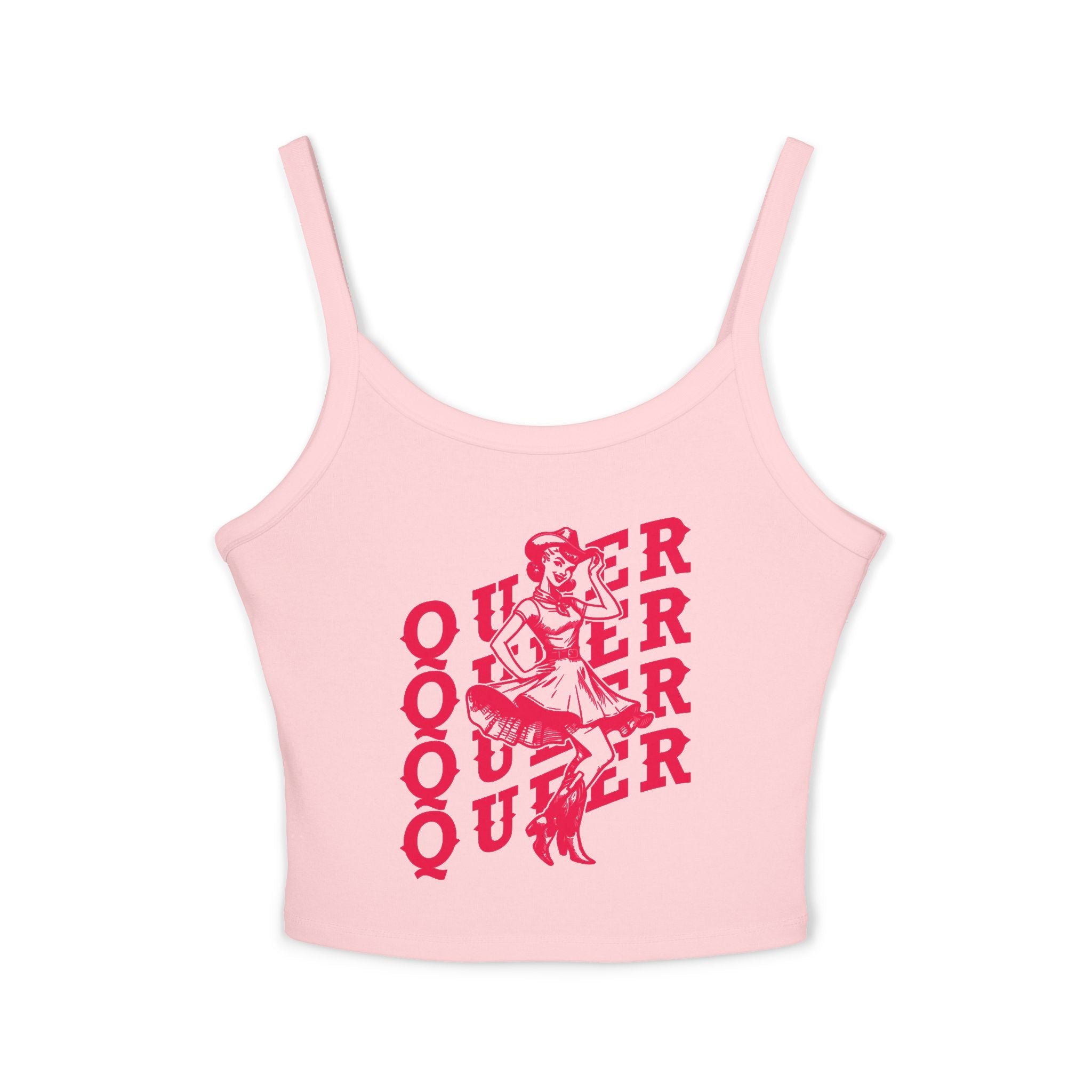 Queer Retro Graphic Fitted Spaghetti Strap Tank Top – Mid Length Pride Cami
