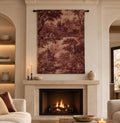 French Burgundy Toile de Jouy Woven Tapestry | Rustic Boho Home Decor