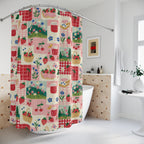Retro Patchwork Strawberry Gingham Shower Curtain