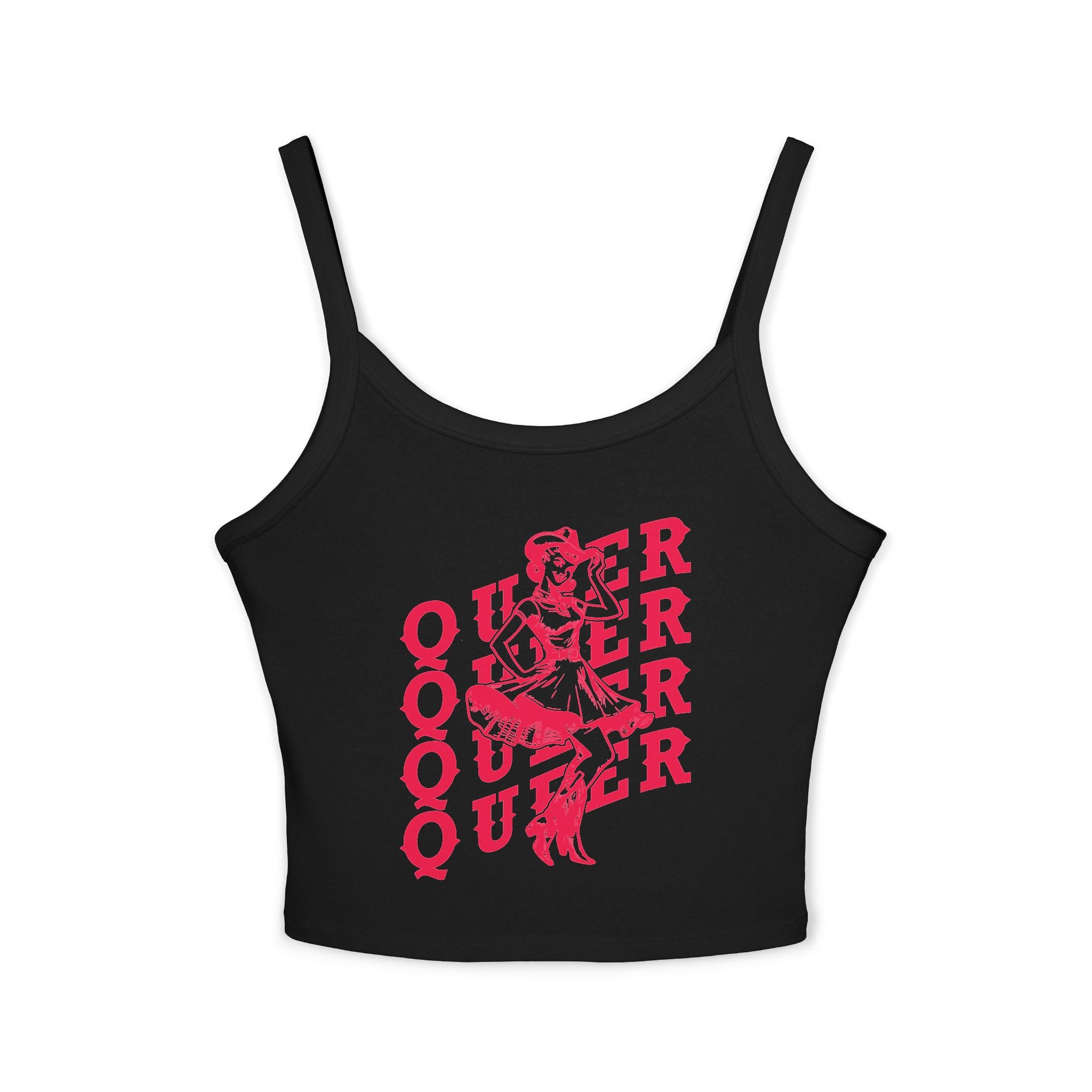 Queer Retro Graphic Fitted Spaghetti Strap Tank Top – Mid Length Pride Cami