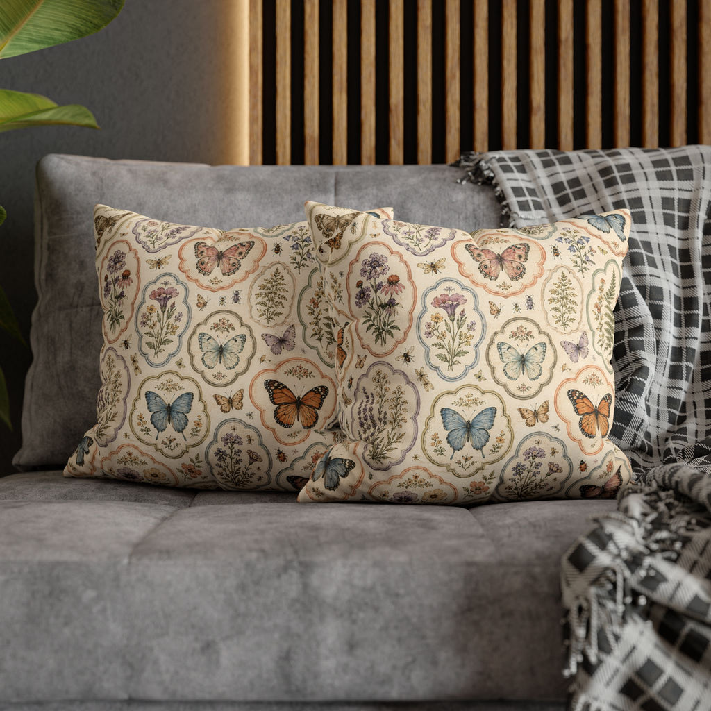 Vintage Butterfly Botanical Faux Suede Pillowcase