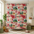 Retro Patchwork Strawberry Gingham Shower Curtain