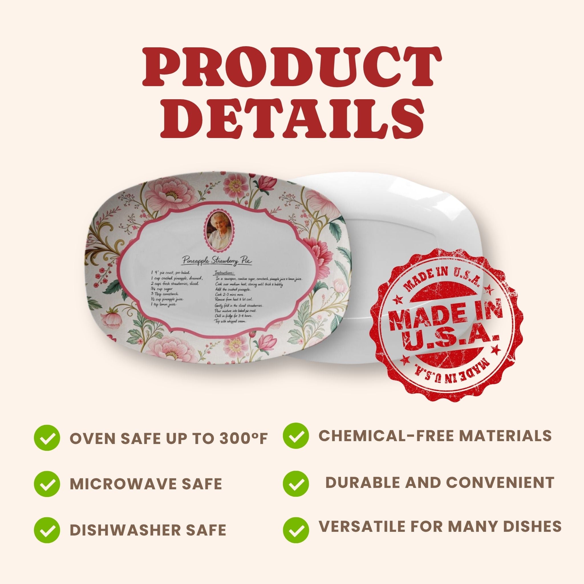 Personalized Floral Chinoiserie Handwritten Recipe Platter