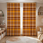 Plaid Orange Fall Window Curtain Panel