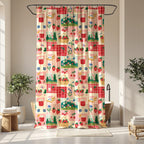 Retro Patchwork Strawberry Gingham Shower Curtain