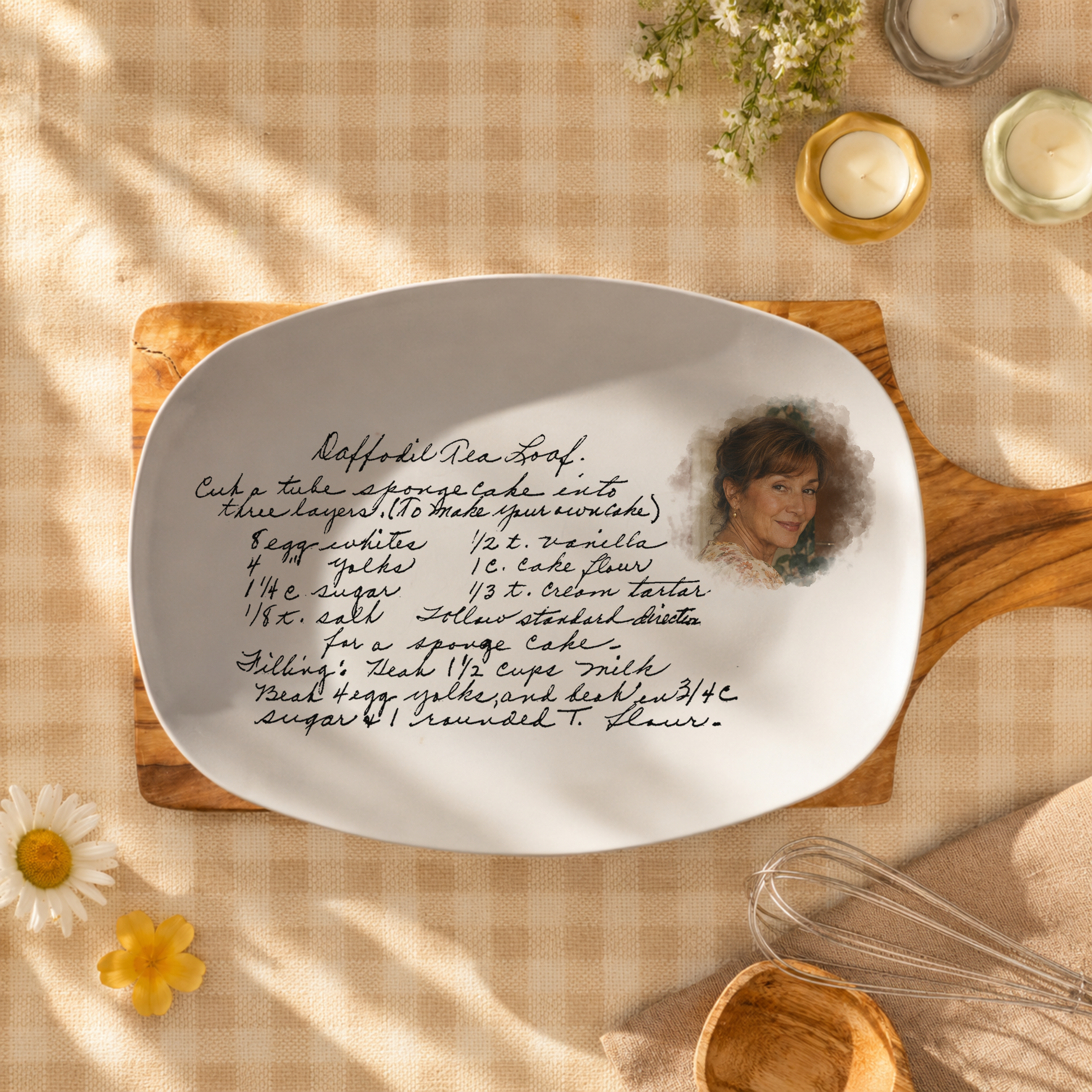 Personalized Handwritten Recipe Serving Platter with Photo