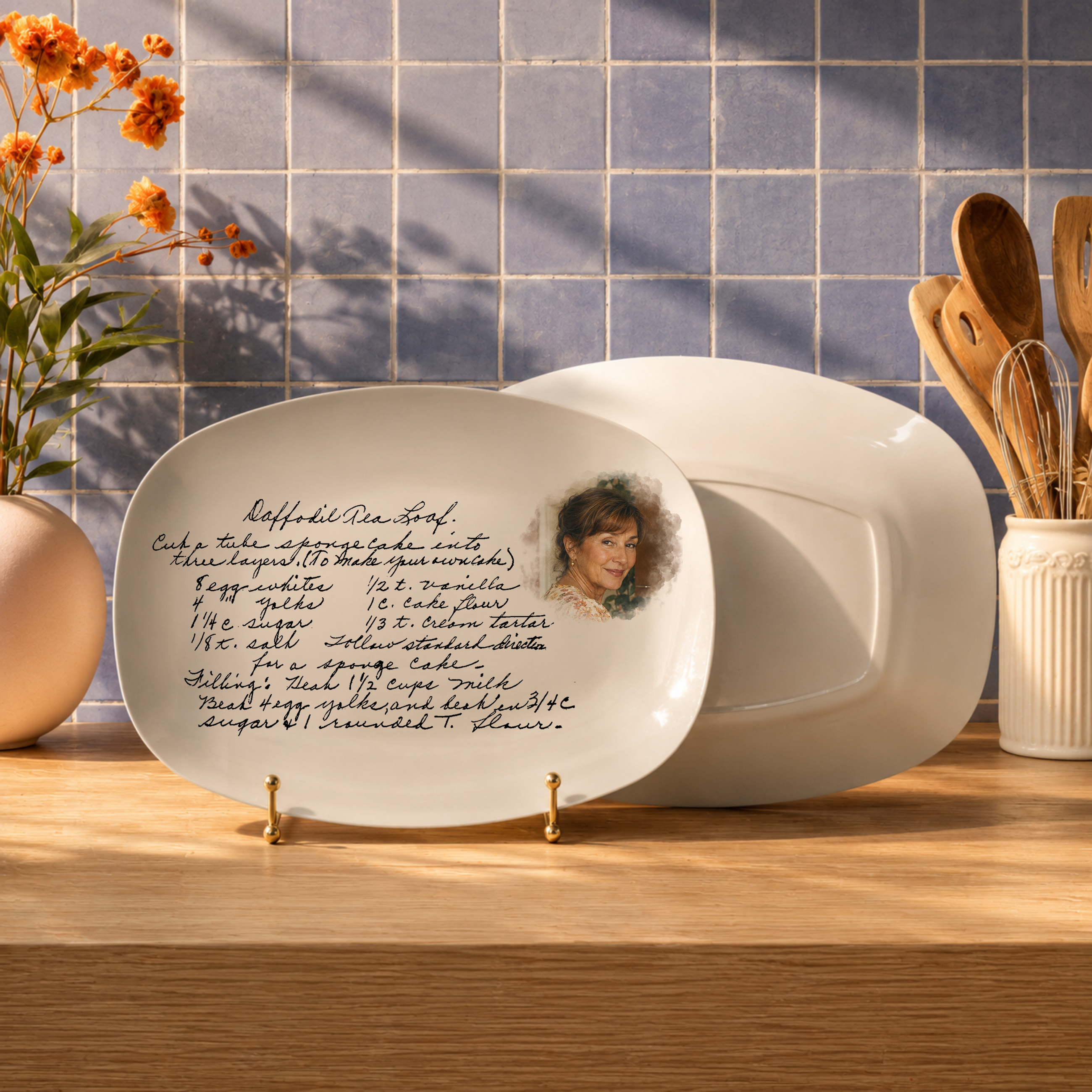 Personalized Handwritten Recipe Serving Platter with Photo