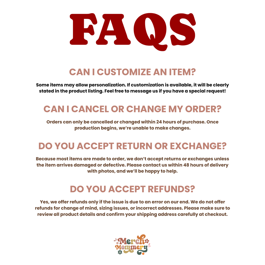 An FAQ information sheet with a large red 'FAQS' header and five question-and-answer sections in black and muted red text on a white background.