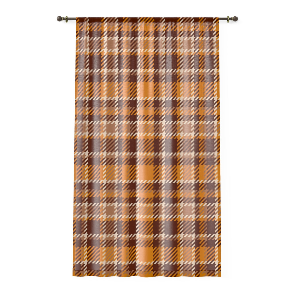 Plaid Orange Fall Window Curtain Panel